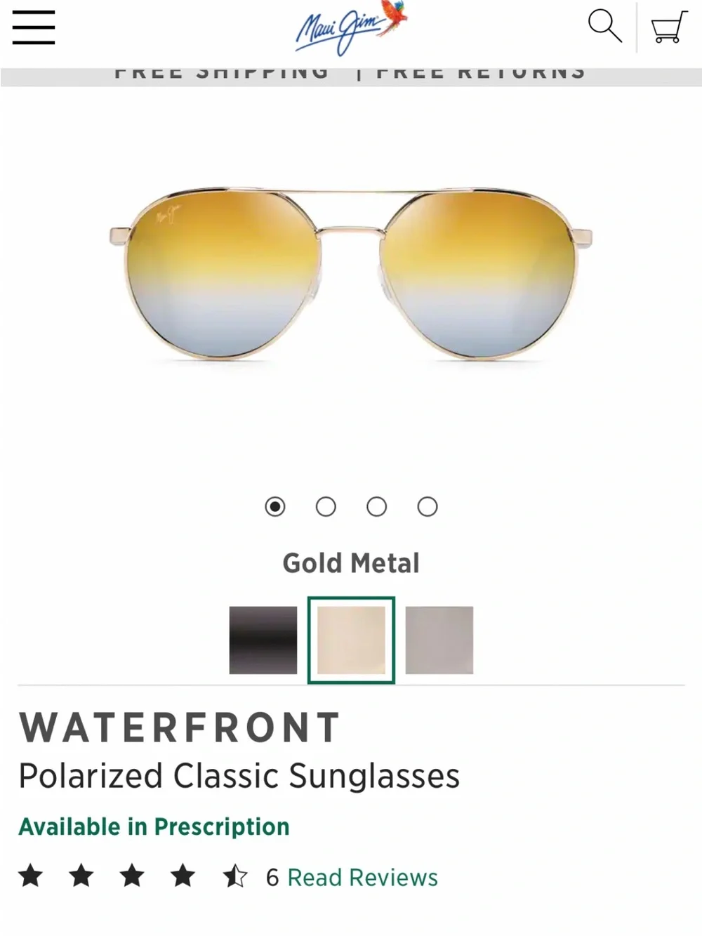 Maui Jim Waterfront Sunglasses — Gold Frame with Blue-Yellow Gradient Lenses